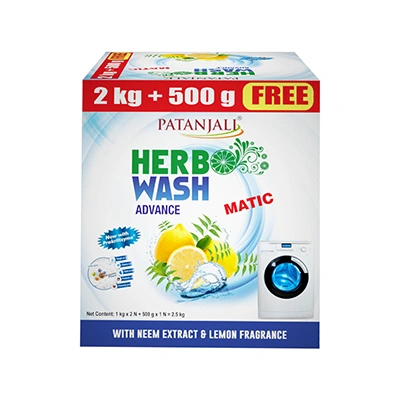 Patanjali Herbo Wash Advance Matic Detergent Powder 2kg + Free 500g