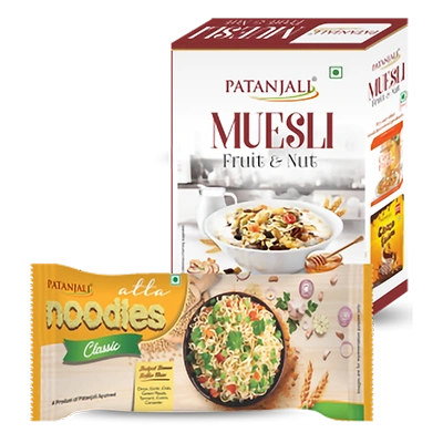 PATANJALI BREAKFAST CEREALS - MUESLI FRUIT & NUT 450G+ATTA NOODLES CLASSIC F.PACK 240 G - Rs 25 Off