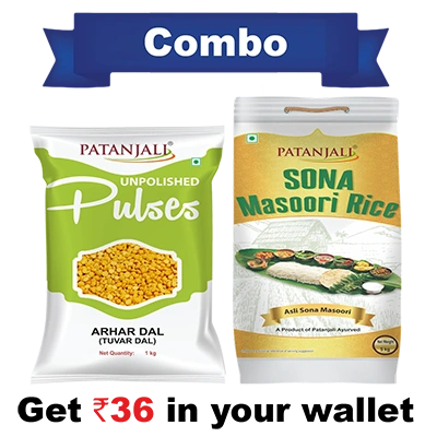 Patanjali Rice & Pulse Combo (Arhar Dal - 1 kg, Sona Masoori - 5 kg) -Rs 36 Off