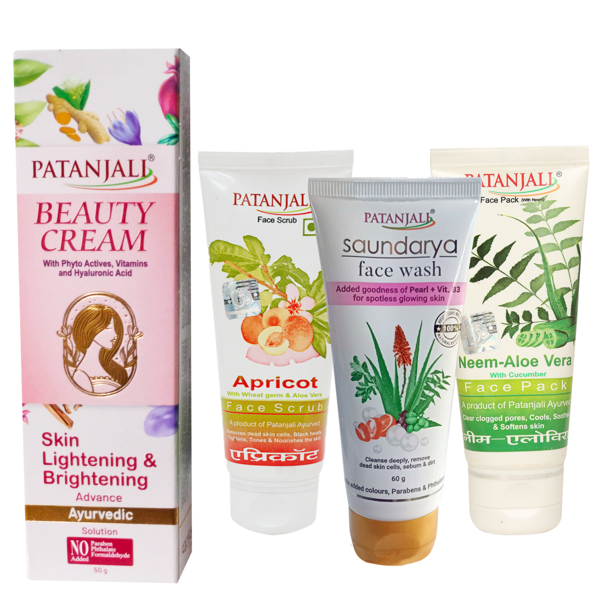 Beauty Combo- Saundarya Face wash 60ml+NEEM ALOEVERA WITH CUCUMBER FACE PACK 60gm+APRICOT FACE SCRUB 60gm+Beauty Cream 50 gm- Rs 25 Off