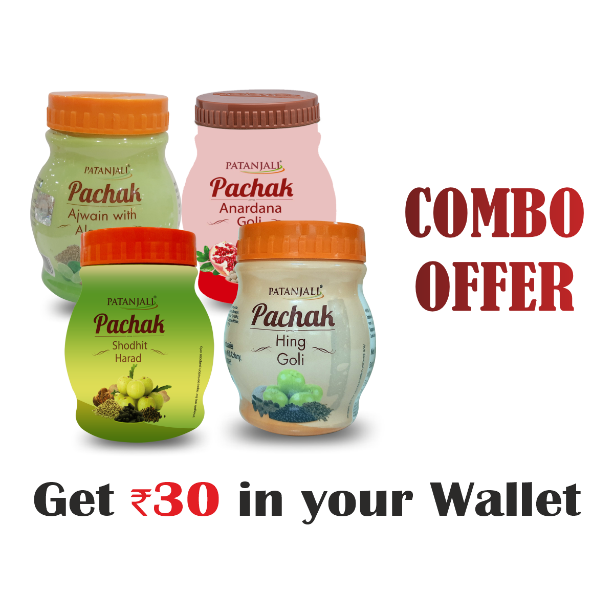 DIGESTIVE HEALTH COMBO - PACHAK ANARDANA 100 g+PACHAK HING GOLI 100 g+PACHAK SHODHIT HARAD 100 g+ PACHAK AJWAIN WITH ALOEVERA 100g - Rs 30 Off