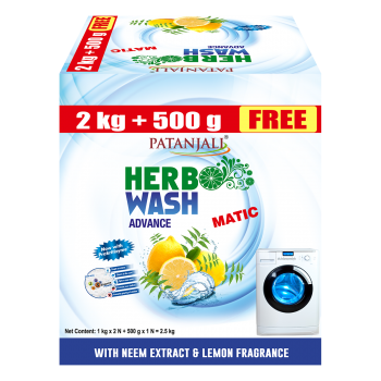 Patanjali Herbo Wash Advance Matic Detergent Powder 2kg + Free 500g